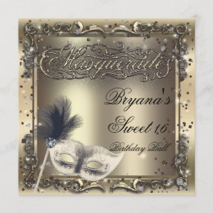 Masquerade Maske Elegante Goldene Geburtstagsparty Einladung