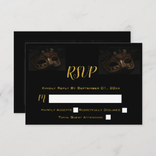 Masquerade Maske Elegantes Schwarzes & Gold RSVP Karte