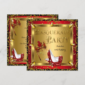 Masquerade Maske High Heel Red Gold Geburtstag 2 Einladung