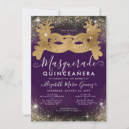 Masquerade Maske Lila Gold Glitzer Quinceanera Einladung