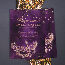 Masquerade Maske lila Rose Gold Glitzer Sweet 16 Einladung