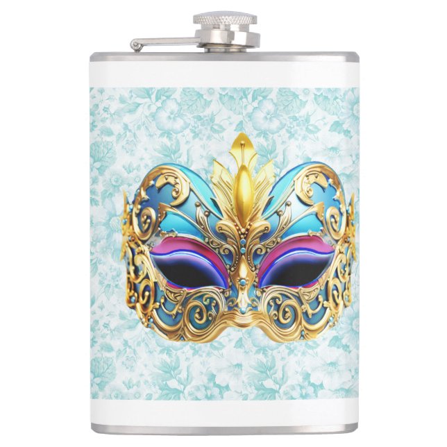 Masquerade Maske mit den goldenen Verzierungen Flachmann (Vorderseite)