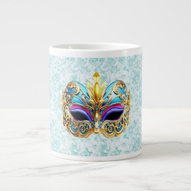Masquerade Maske mit den goldenen Verzierungen Jumbo-Tasse (Vorderseite)