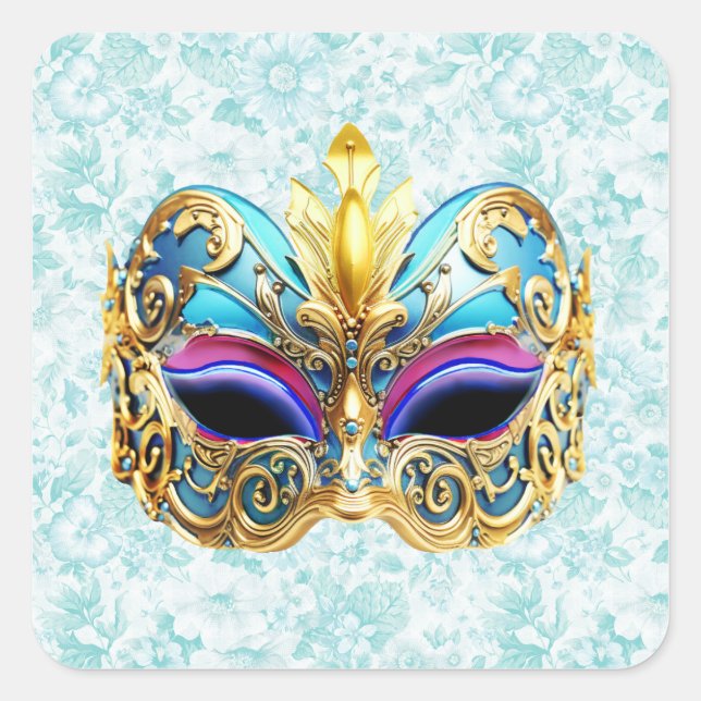 Masquerade Maske mit den goldenen Verzierungen Quadratischer Aufkleber (Vorderseite)