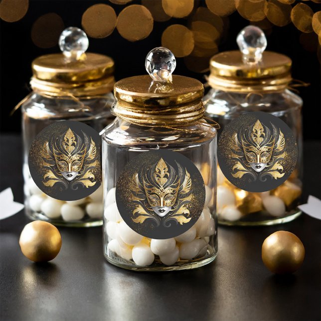 Masquerade Maske Motif Black Gold ID1031 Runder Aufkleber (Von Creator hochgeladen)