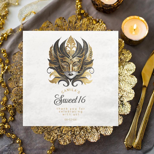 Masquerade Maske Motif Black Gold White ID1032 Serviette (Von Creator hochgeladen)