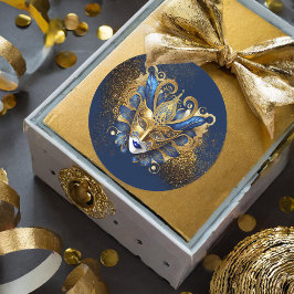 Masquerade Maske Motif Blue Gold ID1031 Runder Aufkleber