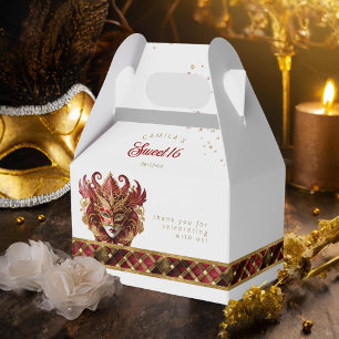 Masquerade Maske Motif Harlequin Red Gold ID1032 Geschenkschachtel