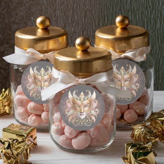 Masquerade Maske Motif Rose Gold ID1031 Runder Aufkleber (Von Creator hochgeladen)