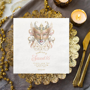 Masquerade Maske Motif Rose Gold White ID1032 Serviette