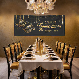 Masquerade Maske Quinceañera Black Gold ID1031 Banner
