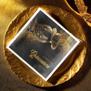 Masquerade Maske Quinceanera Black Gold ID1031 Serviette