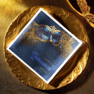 Masquerade Maske Quinceanera Blue Gold ID1031 Serviette