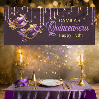 Masquerade Maske Quinceañera Lila Gold ID1031 Banner