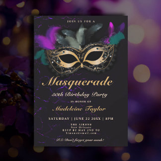 Masquerade Maske Rosa Gold Schwarz 50. Geburtstag Einladung