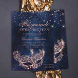 Masquerade Maske Rose Gold Glitzer Funkeln Sweet 1 Einladung<br><div class="desc">Ein modernes,  schicker und glamouröses 16 . Geburtstag mit einer handgezeichneten Rose Gold Glitzer Maskerade Maske mit Rose Gold Glitzer Diamond Glitzern auf einem dunkelmarineblau Aquarell Hintergrund.</div>