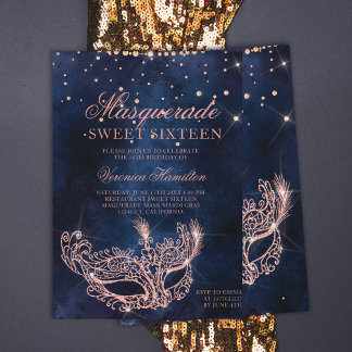 Masquerade Maske Rose Gold Glitzer Funkeln Sweet 1 Einladung