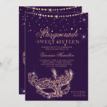 Masquerade Maske Rose Gold Glitzer lila Sweet 16 Einladung<br><div class="desc">Ein modernes,  schicker und glamouröses 16 . Geburtstag mit einer handgezeichneten Rose Gold Glitzer Maskerade Maske mit Rose Gold Glitzer Diamant Glitzern auf einem dunklen lila Hintergrund.</div>