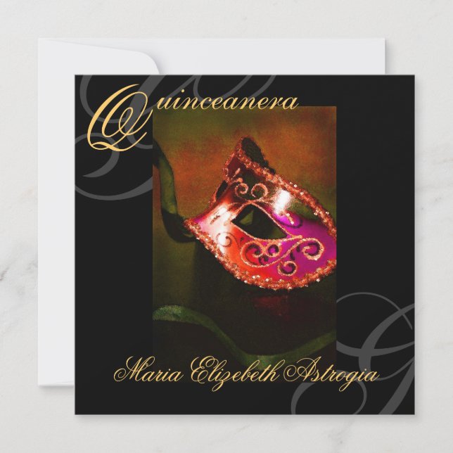 Masquerade Maske Rote Quinceanera Party Einladung (Vorderseite)