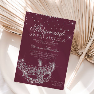 Masquerade Maske silber Glitzer Glitzern Sweet 16 Einladung