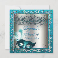 Masquerade Maske Silver & Aqua Aquamarin Geburtsta