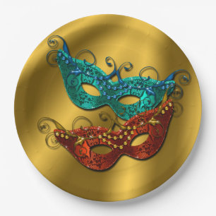 Masquerade Masken, Gold Satin Look Teller 9"