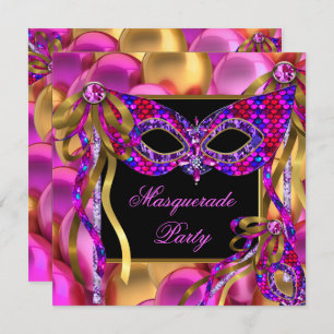 Masquerade Masken Pink Lila Blue Geburtstag Einladung