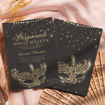 Masquerade Maskerbe Grau Gold Glitzer Sweet 16 Einladung<br><div class="desc">Ein modernes,  schicker und glamouröses 16 . Geburtstag mit einem handgezeichneten vergoldeten Glitzer Maskerade Maske mit Rose Gold Glitzer Diamond Glitzern auf einem bearbeitbaren dunkelgrauen Hintergrund.</div>