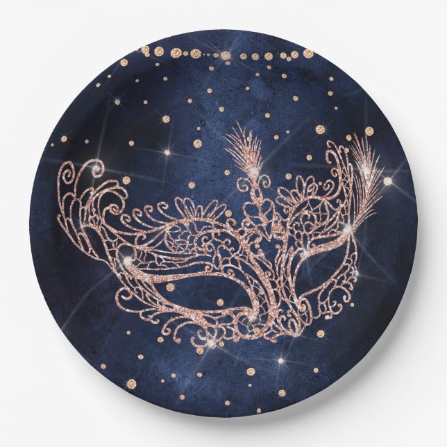 Masquerade Masquerade elegante Rose Gold Glitzer G Pappteller (Vorderseite)