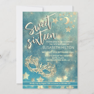 Masquerade Mond & Stars Kalligraphie 16 . Geburtst Einladung