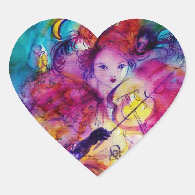 MASQUERADE NIGHT Karnevalsmusiker Rosa Kostüm Herz-Aufkleber (Vorderseite)