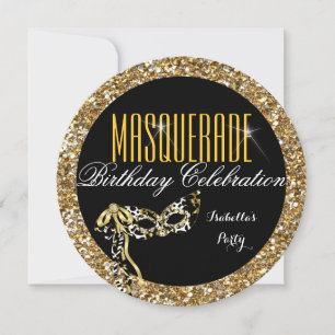 Masquerade Party Birthday Gold Glitzer Wilde Maske Einladung