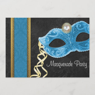 Masquerade-Party Einladung - aquamarin & Gold