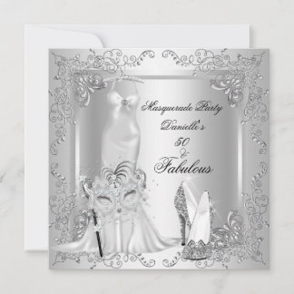 Masquerade Party Fabulous 50 Geburtstag Silber 2 Einladung
