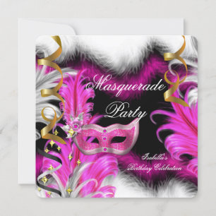 Masquerade Party Geburtstag Rosa Schwarz-weiß Einladung