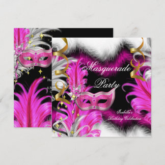 Masquerade Party Geburtstag Rosa Schwarz-weiß Einladung