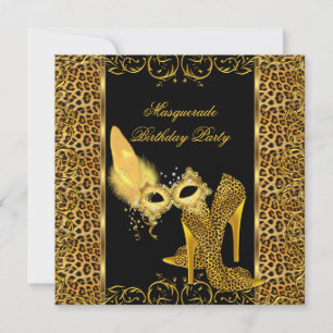 Masquerade Party Gold Leopard Maske High Heel Shoe Einladung
