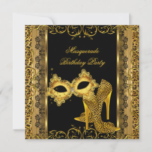 Masquerade Party Gold Leopard Maske High Heels 2 Einladung