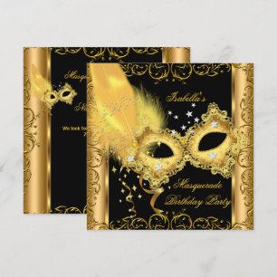 Masquerade Party Gold Schwarze Gelbe Maske 2 Einladung