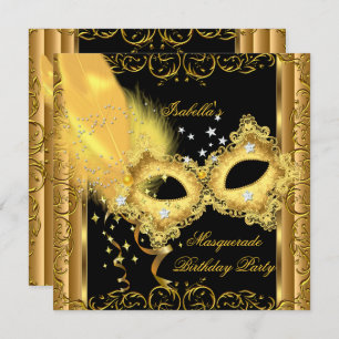 Masquerade Party Gold Schwarze Gelbe Maske Einladung