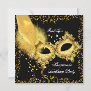 Masquerade Party Gold Schwarze Gelbe Maske Einladung