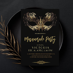 Masquerade Party Luxus Black Gold Geburtstag Einladung