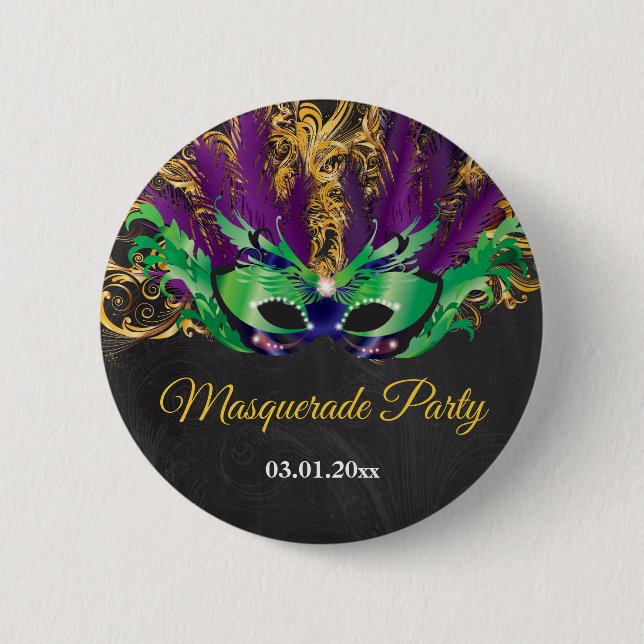 Masquerade Party Magische Nacht Grün Lila Gold Button (Vorderseite)