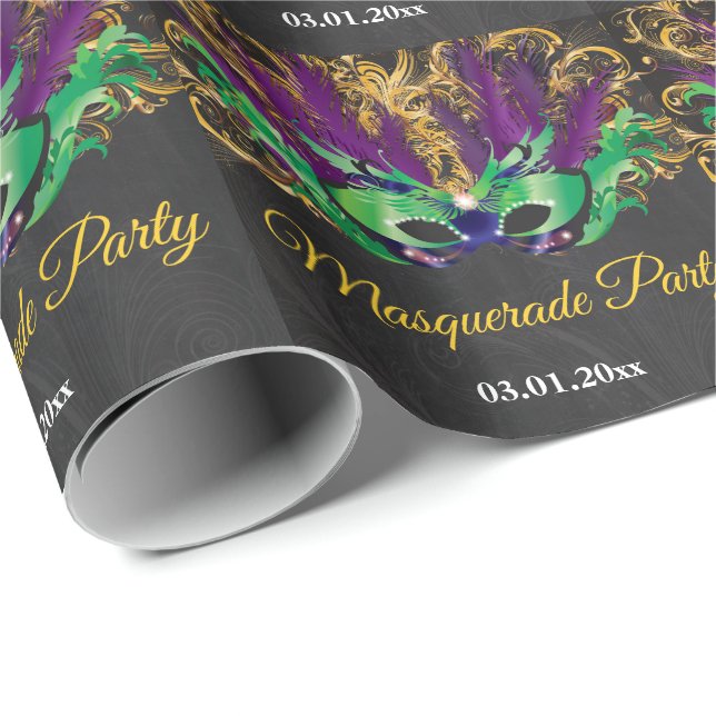 Masquerade Party Magische Nacht Grün Lila Gold Geschenkpapier (Rolleneckpunkt)