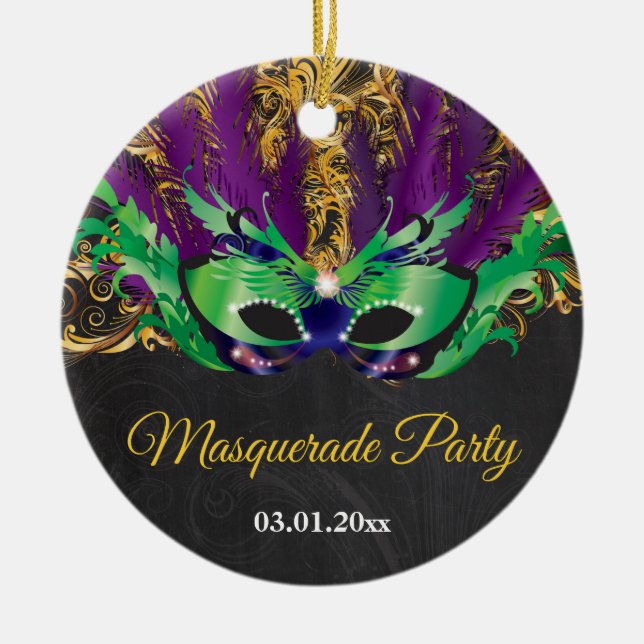 Masquerade Party Magische Nacht Grün Lila Gold Keramik Ornament (Vorne)