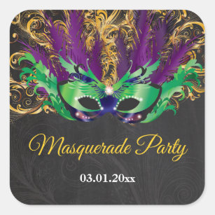 Masquerade Party Magische Nacht Grün Lila Gold Quadratischer Aufkleber