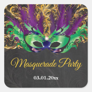 Masquerade Party Magische Nacht Grün Lila Gold Quadratischer Aufkleber