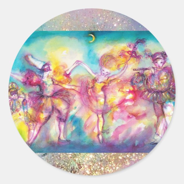 MASQUERADE-PARTY, Mardi-Gras-Masken, Tanz, Musik Runder Aufkleber (Vorderseite)