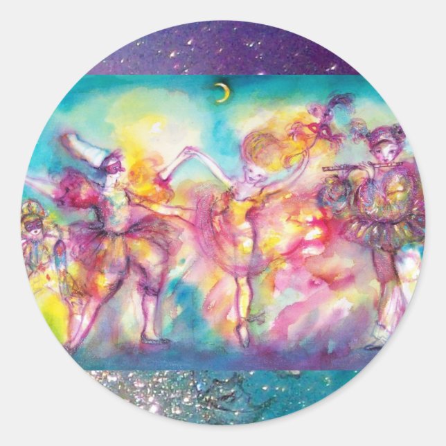 MASQUERADE-PARTY, Mardi-Gras-Masken, Tanz, Musik Runder Aufkleber (Vorderseite)