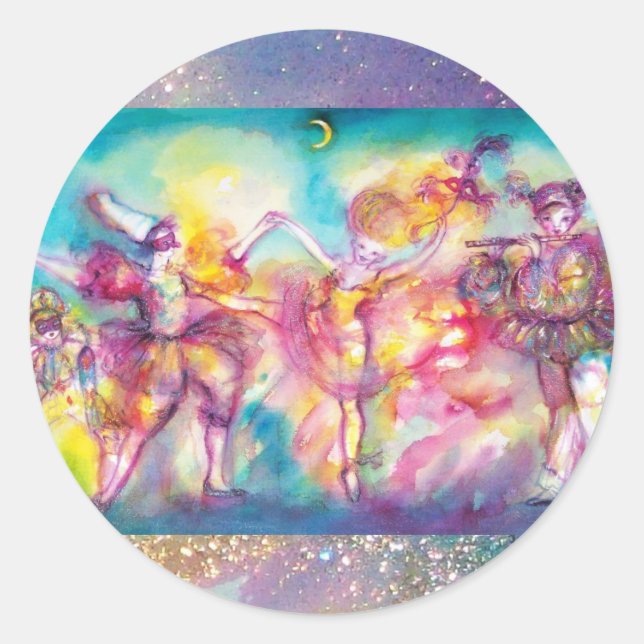 MASQUERADE-PARTY, Mardi-Gras-Masken, Tanz, Musik Runder Aufkleber (Vorderseite)